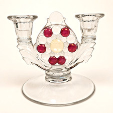 Vintage Westmoreland 1000 Eye Ruby Flashed Double Light Candlestick Candelabra picture