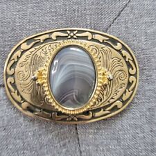 VINTAGE WESTERN BELT BUCKLE WITH STRIPED POLISHED  STONE picture