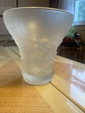 Vintage Teleflora France Frosted Rose Trumpet Vase 1980s Satin Glass Relief 7.5