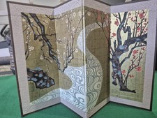 Vintage Mini Japanese Byobu Folding Screen Ogata Korin Plum Blossoms 9x13.5 picture