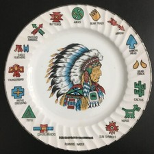 Vintage Native American Chief Plate with Symbols & Meanings picture