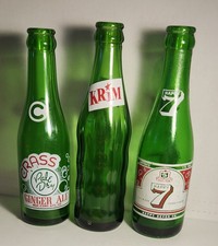 Lot Of 3 Vintage Soda Bottles 6oz Crass Ginger Ale And 7oz Krim And Happy 7 picture