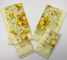 Vintage Lady Pepperell Yellow Floral Bath Towel Set Mid Century Cottagecore picture