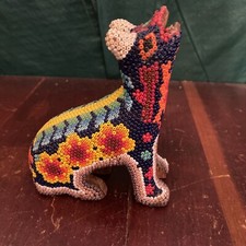 Huichol Beaded Wolf Coyote Howling Figure Handmade Mexican Folk Art picture