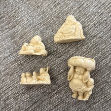 Miniature Vtg Chinese Buddha Resin Figures 4pc Set *RARE* picture