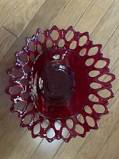 Vintage Westmoreland Cranberry Ruby Red Glass Bowl Doric Lace Edge 12
