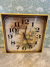 Vintage 1970s WELBY Kitchen WALL CLOCK Mustard YELLOW Butterfly Shadow Box picture