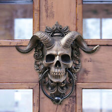 Resin Baphomet Horned God Skull Hanging Door Knocker with Built in Striker Plate picture