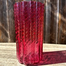 Pilgrim Art Glass Vintage Cranberry Glass 'Ionic' Ribbed Scalloped Optic Vase picture