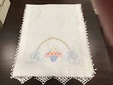 Emboidered White Cotton Tablerunner Cute Basket Bouquet Motif picture
