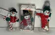 3 Annalee Snowman Candy, Classic & Peppermint Christmas Dolls w/ Tags Box picture