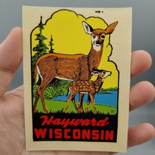 VTG HAYWARD WISCONSIN DECALCO LUGGAGE AUTO WATER TRAVEL DECAL SOUVENIR 1950'S picture