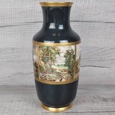 Gerold Porzellan Bavaria Black Gold Vase Country Landscape Scene Romantic 12-in picture