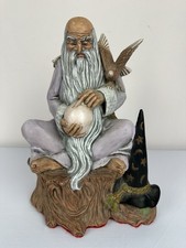 Vintage Wizard Merlin Ceramic Figure Statue With Hawk & Crystal Ball - Lavender picture