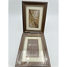 2 Vintage Decorel Glass Photo Frames Wood Tone picture