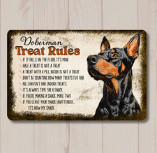 Doberman Treat Rules Sign dog snack metal tin funny wall art gift handmade picture