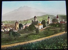 Glass Magic lantern slide LUCERNE AND PILATUS NO2 C1900 SWITZERLAND L65 picture
