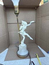 STUNNING ORIGINAL VINTAGE ART DECO METAL DANCING LADY LAMP ON ALABASTER BASE picture