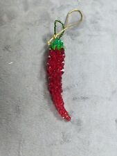 VINTAGE Red Chili Pepper Beaded Christmas Holiday Ornament Red Green 4.5