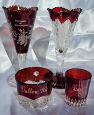 4 Antique Ruby Red Souvenir Glass Stemmed Cut to Clear Mugs WIS & Indianapolis picture