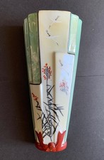 Vintage hand painted Asian wall pocket bamboo & cranes Japanese Lusterware picture
