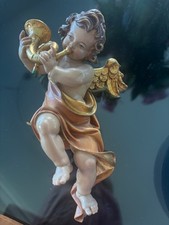 Large Vintage Angel Cherub Putti Hanging Wall Decor Playing a Horn picture