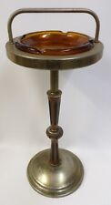 Vintage 60's/70's Metal Ashtray Smoking Stand with Amber Glass Insert picture