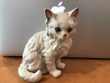 LEFTON KITTY CAT FIGURINE 1514 VTG  5.5” WHITE BLUE EYED PERSIAN KITTY CAT EUC picture