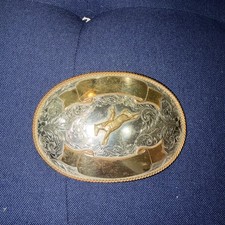 Montana Silversmiths Oval Engraved Nickel Rodeo Cowboy Western Belt Buckle picture