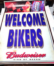 Vintage Budweiser Welcome Bikers Beer Poster Live Like A King Sign Bar Decor picture