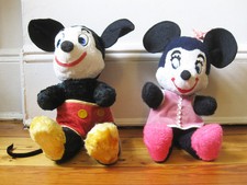 lot 2X  early stuffed toy MICKEY & MINNIE MOUSE Walt Disney label 1940's doll  picture