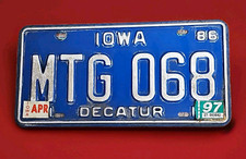 1986 Iowa State License Plate Tag MTG 068 Decatur County Collectible Auto Tag picture