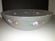 VINTAGE 1997 SATIN GLASS HANDPAINTED ROSES SERVING BOWL picture