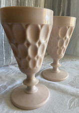 Vintage Jeannette Shell Pink Milk Glass Water Goblet (2) thumbprint design picture