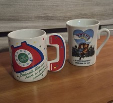 Two Vintage Mugs 80s Avon 1 800 Friends Phone Love Bear Hug Heart Coffee Cups picture