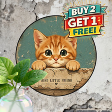 Curious Ginger Kitten Peeking Metal Sign Cute Cat Pet Lover Home Tin Wall Decor picture