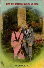Quincy Illinois Couple Sitting at Tree Postcard picture
