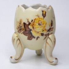 PARMA AAI Cracked Egg Vase Planter VTG Brown Yellow Rose Handpainted Flowers picture