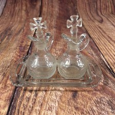Nice Older Glass Cruet Set With Tray, 2 Cruets With Tray, Vintage chalice co. picture