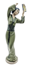 Vintage Casades Porcelanas Spain Asian Fan Dancer Figurine Green Dress 11