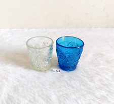 Vintage Dark Blue & Clear Glass Tequila Shot Tumbler Decorative Set Props G363 picture
