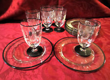 Vintage Stemmed Set of 7 Cordial Liqueur Glasses with Matching Tidbit Plates picture