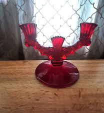 VTG 1930-40s Red Paden City No.220 Largo Double  Candle Candelabra Ruby  RARE picture