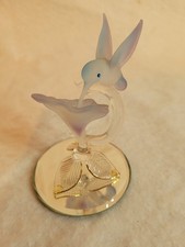 Glass Baron Handcrafted Hummingbird and Flower 22K Gold Trim Crystal Figurine picture