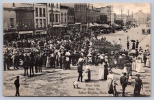 K61/ Eaton Rapids Michigan Postcard c1910 West Main Street Stores Crowd 406 picture