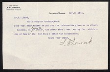 1904 Attorney S.W. Pennock Lewiston, MT TLS to W.L. Ford White Sulphur Springs picture