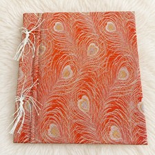 Mitsukoshi Japan Brocade Photo Album Red Peacock Feather Scrapbook Vintage Decor picture