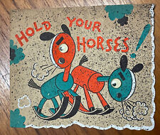Vintage Rust Craft Christmas Card Hobby Horses Craft Paper Google Eyes picture
