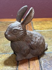 Unique Cute Old Cast Iron Bunny Rabbit Garden Decor Figurine Doorstop Rustic picture