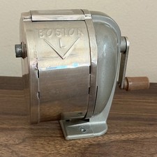 Boston Model L Manual Pencil Sharpener Vintage Gray Hand Crank Working Retro USA picture